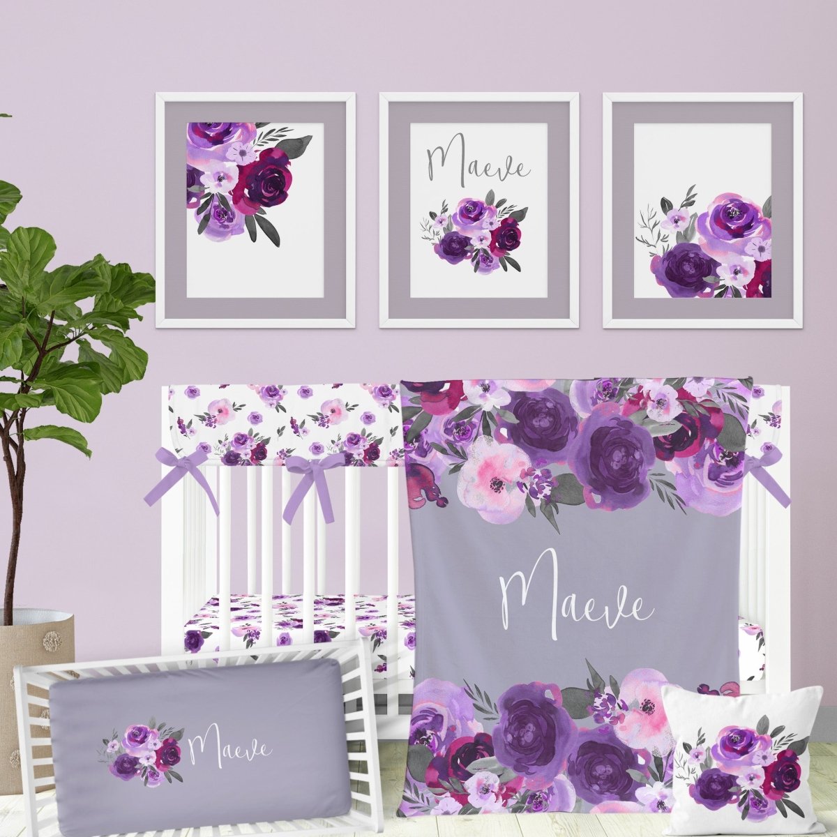 Purple Floral Nursery Starter Set