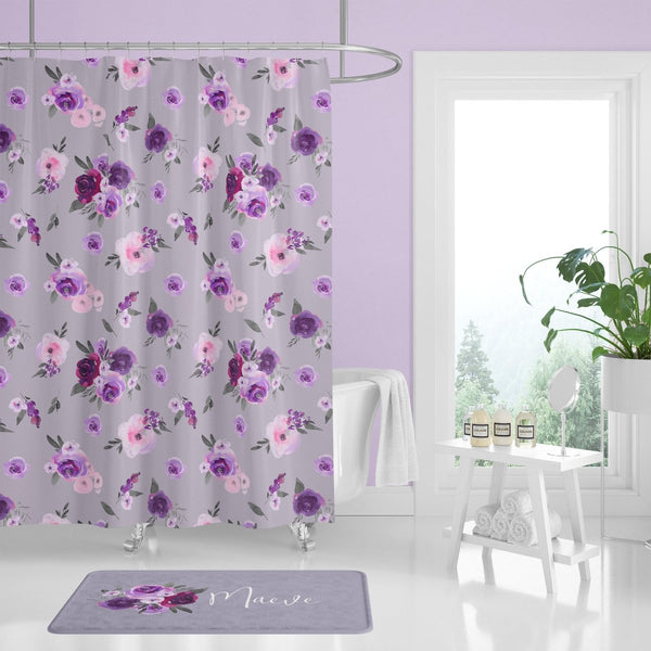 Purple Floral on Gray Bathroom Collection - gender_girl, Purple Floral, text