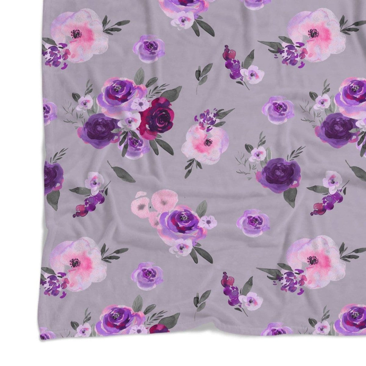 Purple Floral on Gray Minky Blanket - gender_girl, Personalized_No, Purple Floral