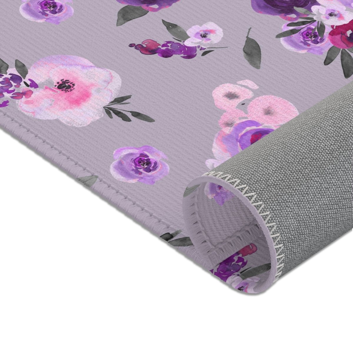 Purple Floral on Gray Nursery Rug - gender_girl, Purple Floral, Theme_Floral
