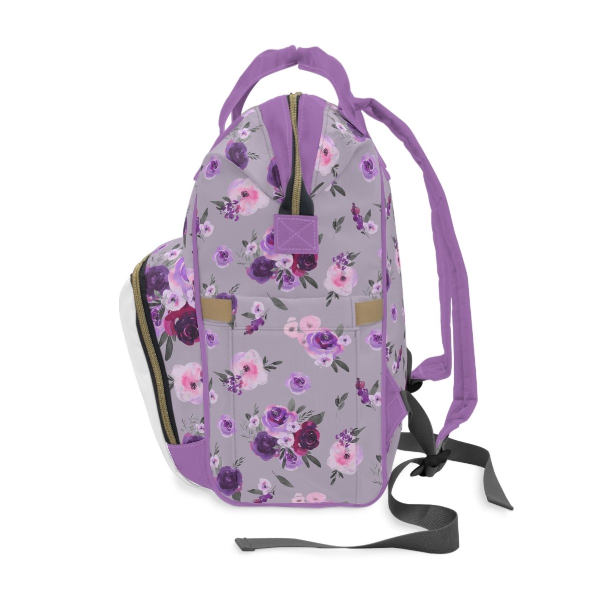Purple Floral Personalized Backpack Diaper Bag - gender_girl, Purple Floral, text