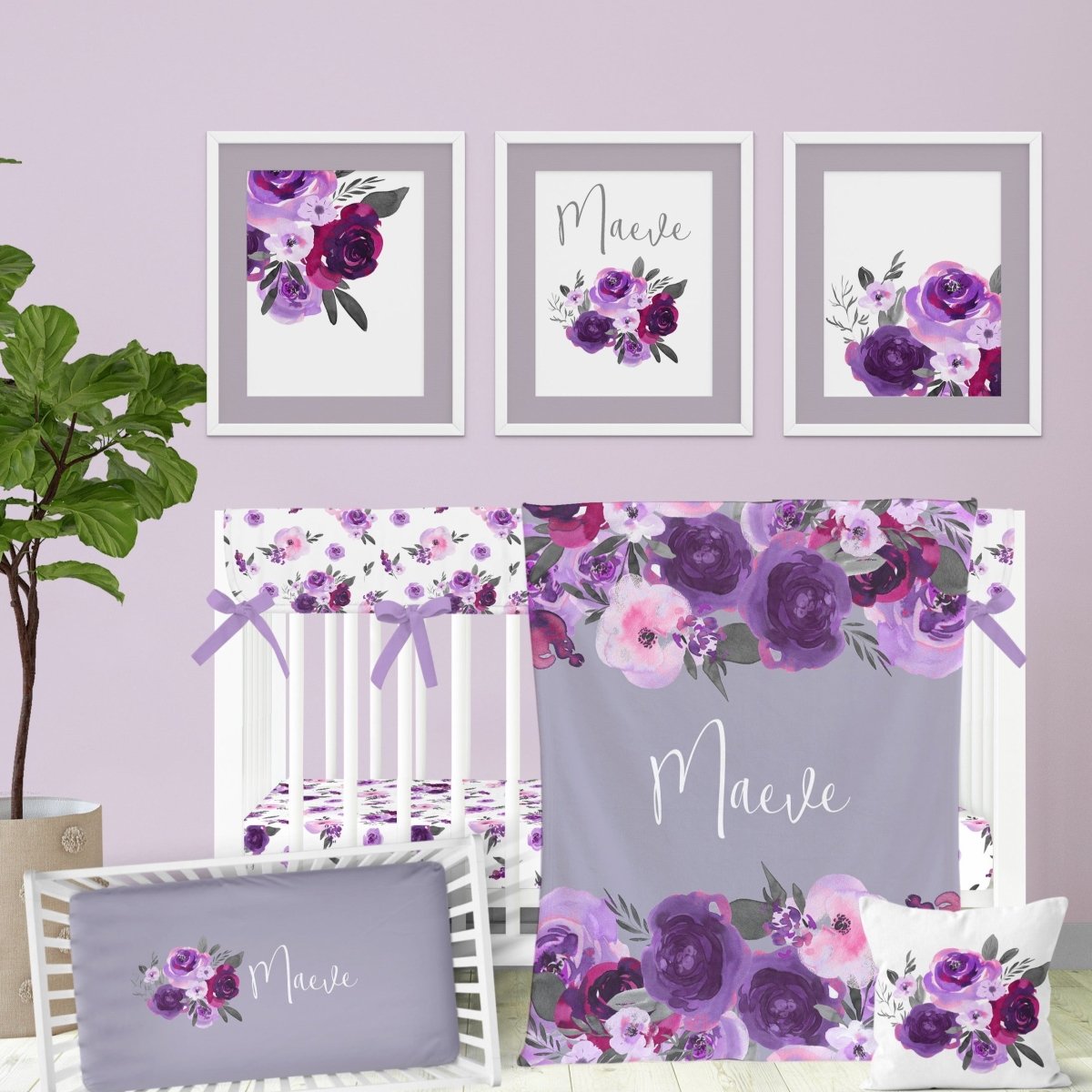 Purple Floral Personalized Nursery Art - gender_girl, Purple Floral, text