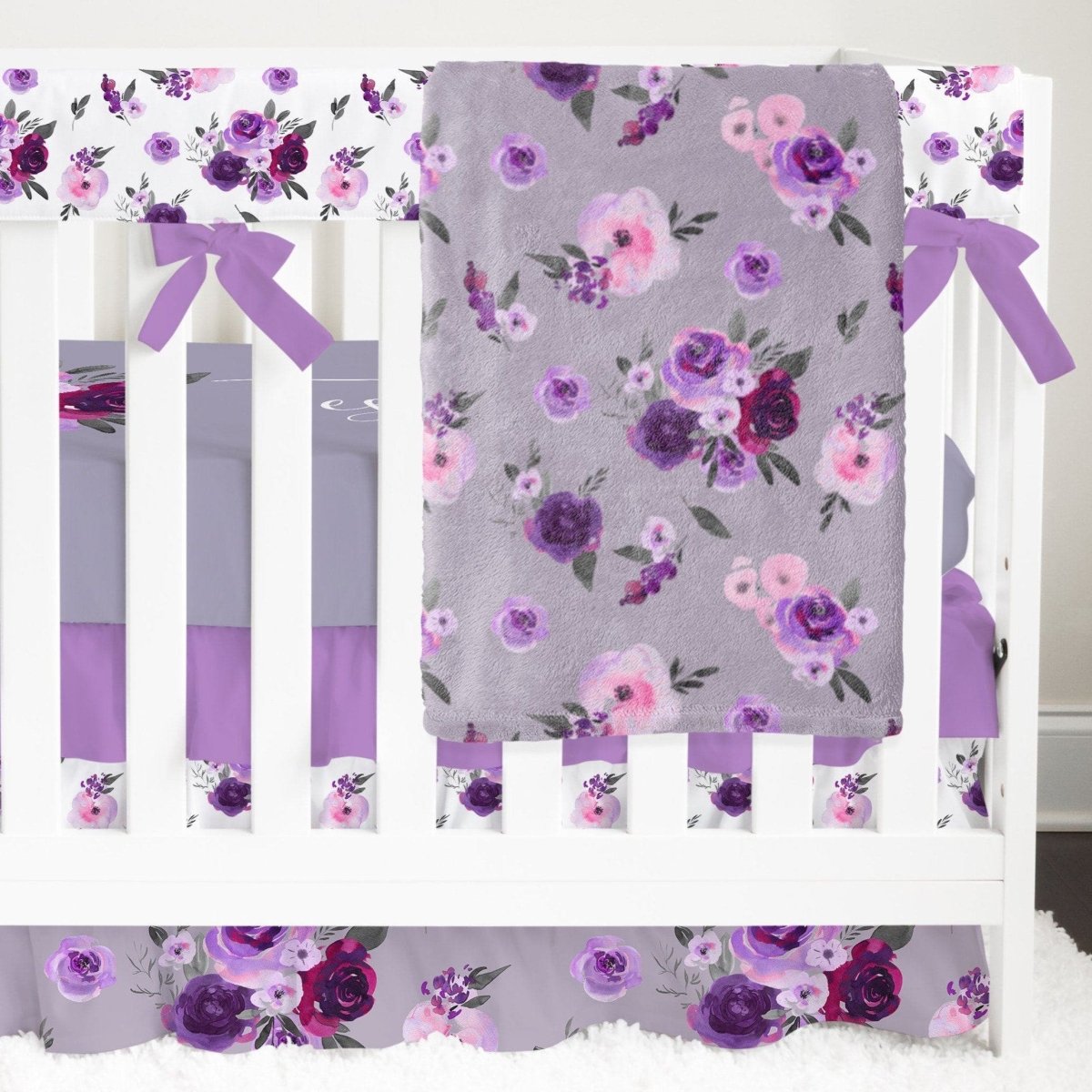 Purple Floral Ruffled Crib Bedding - Crib Bedding Sets