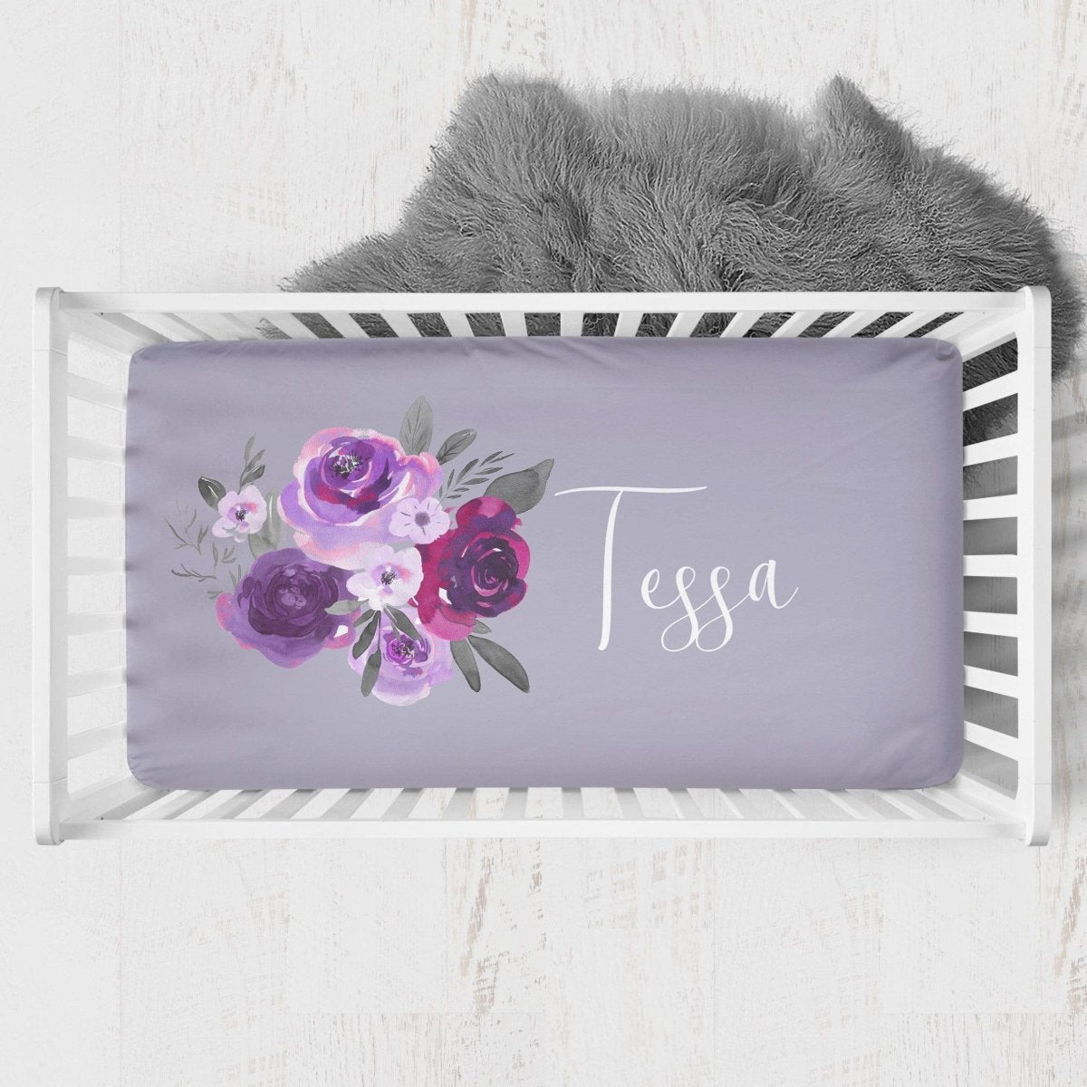 Purple Floral Ruffled Crib Bedding - gender_girl, Purple Floral, text