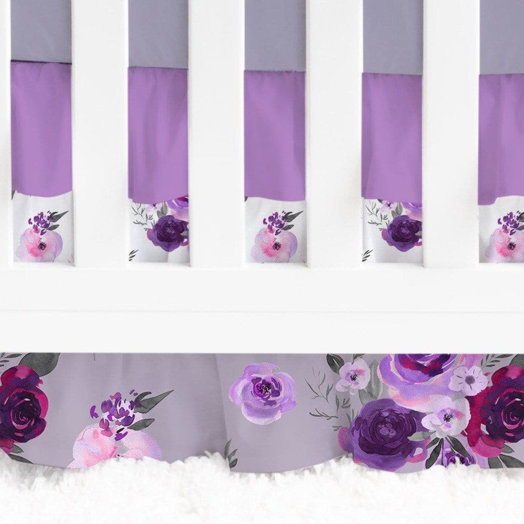 Purple Floral Ruffled Crib Skirt - gender_girl, Purple Floral, Theme_Floral