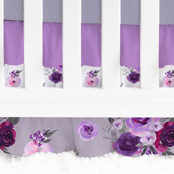 Purple Floral Ruffled Crib Skirt - Crib Skirt