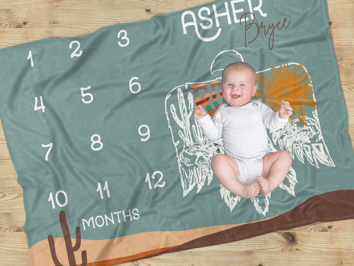 Roam Free Milestone Minky Blanket - gender_boy, Roam Free, text
