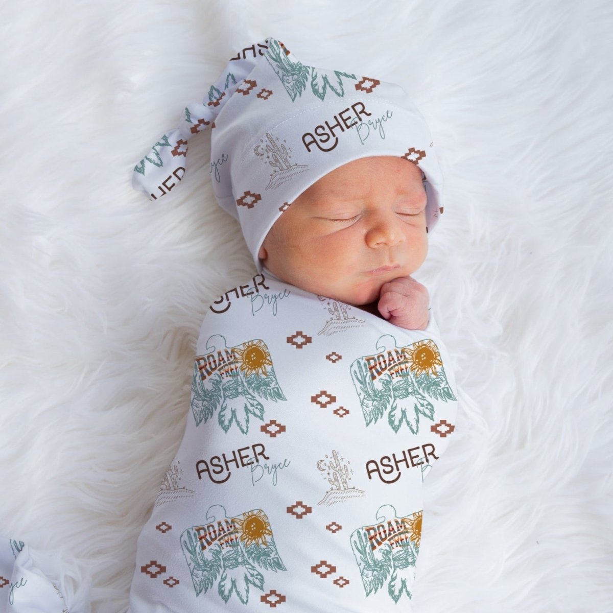 Roam Free Personalized Swaddle Blanket Set - gender_boy, Roam Free, text