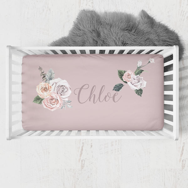 Romantic Rose Personalized Crib Sheet - gender_girl, Personalized_Yes, text