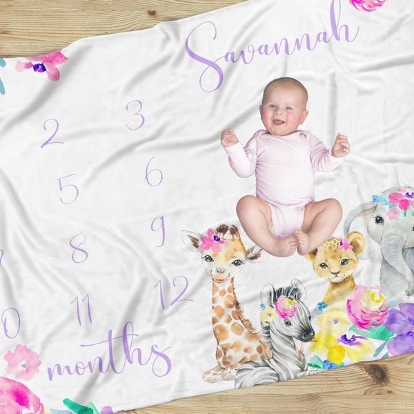 Safari Babe Milestone Blanket - Minky Blanket