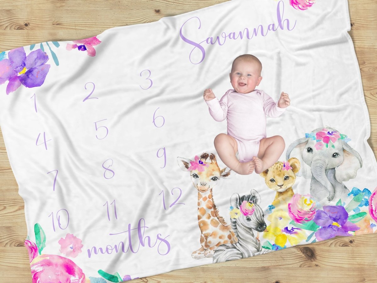 Safari Babe Milestone Blanket - gender_girl, Safari Babe, text