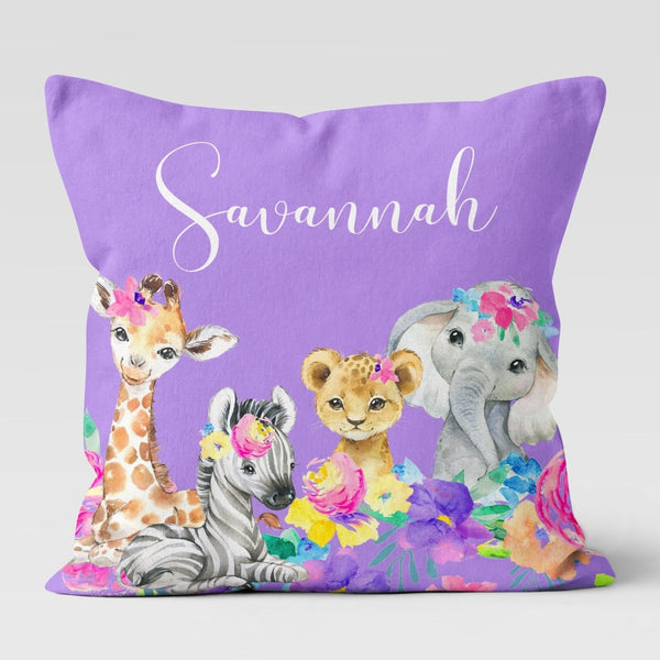 Safari Babe Personalized Floral Throw Pillow - gender_girl, Safari Babe, text