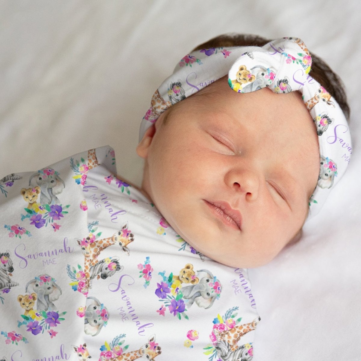 Safari Babe Personalized Swaddle Blanket Set - gender_girl, Safari Babe, text