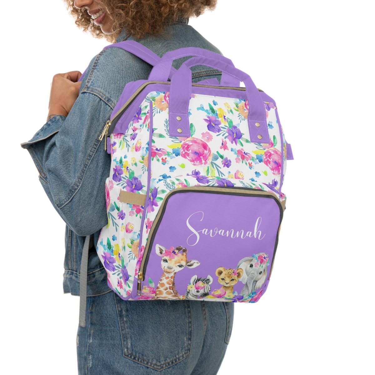 Safari Babe White Personalized Backpack Diaper Bag - gender_girl, Safari Babe, text