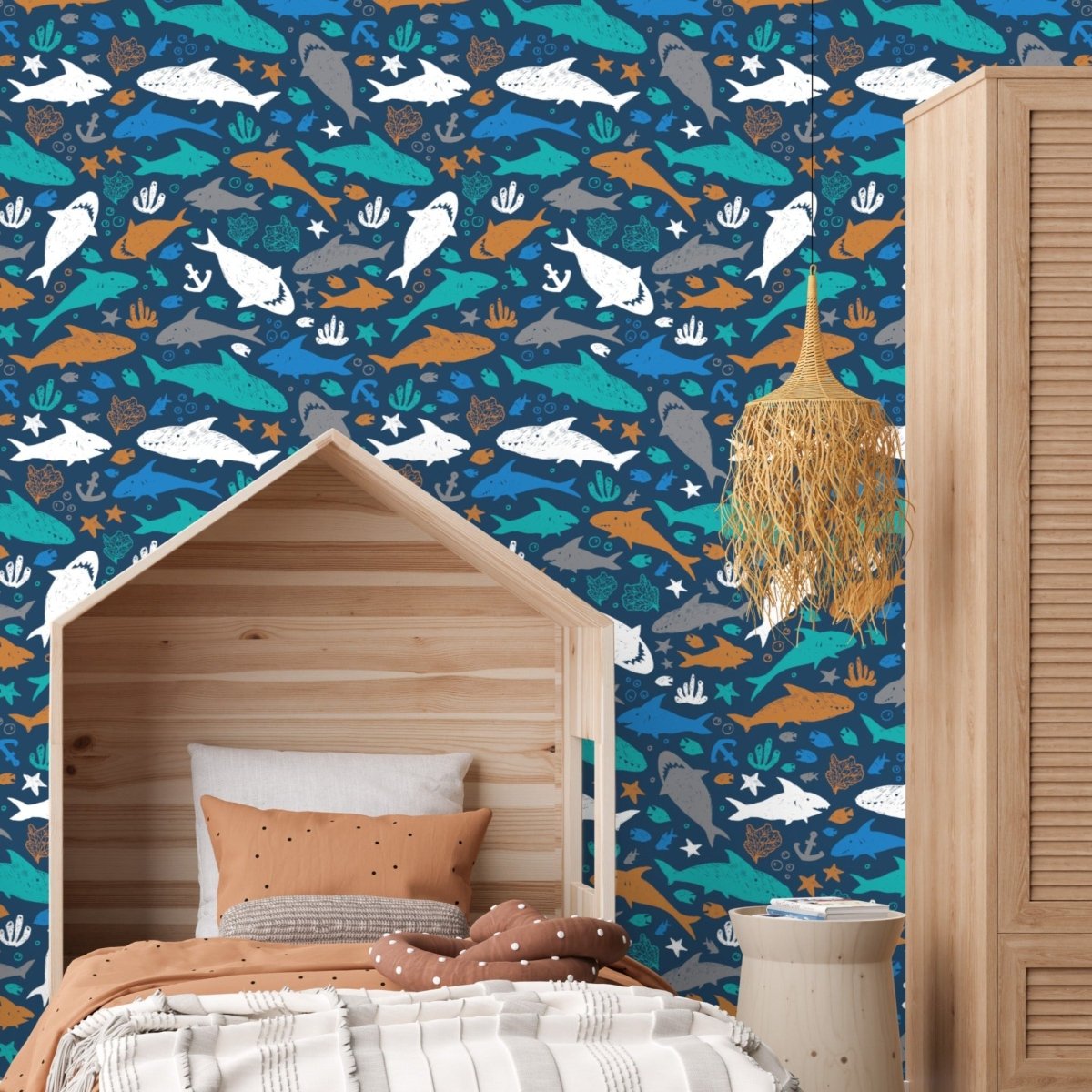 Shark Play Peel & Stick Wallpaper - gender_boy, Theme_Ocean,