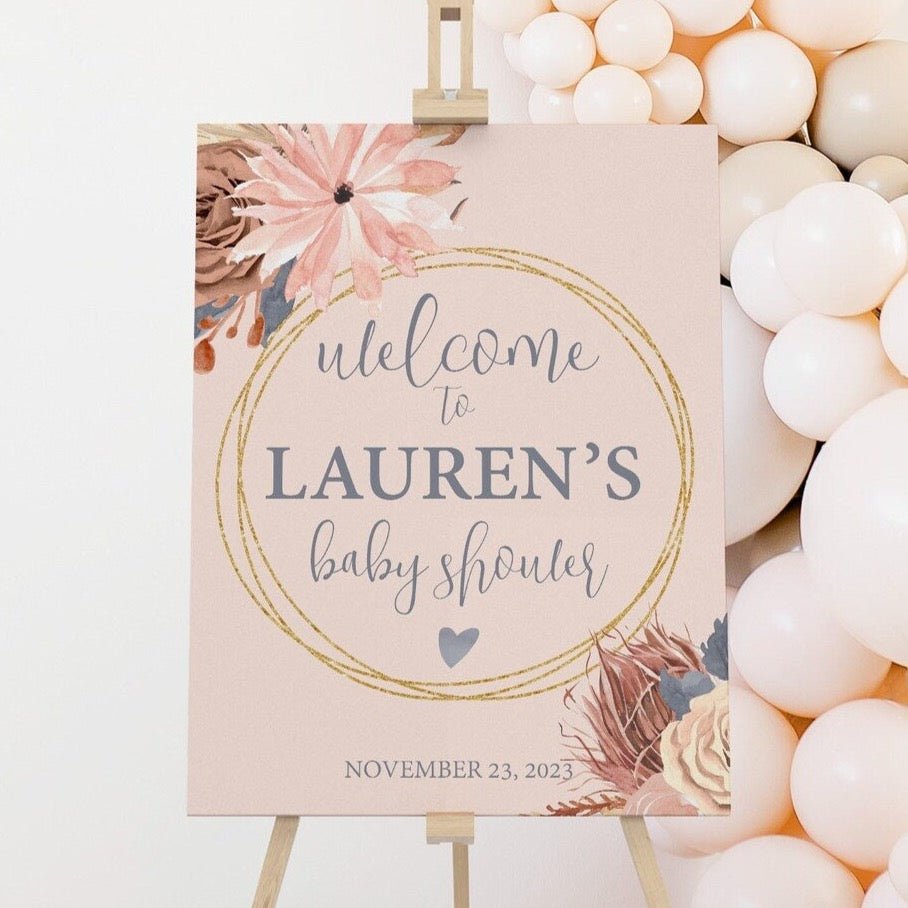 Soft Boho Floral Baby Shower Welcome Sign - gender_girl, Soft Boho Floral, text