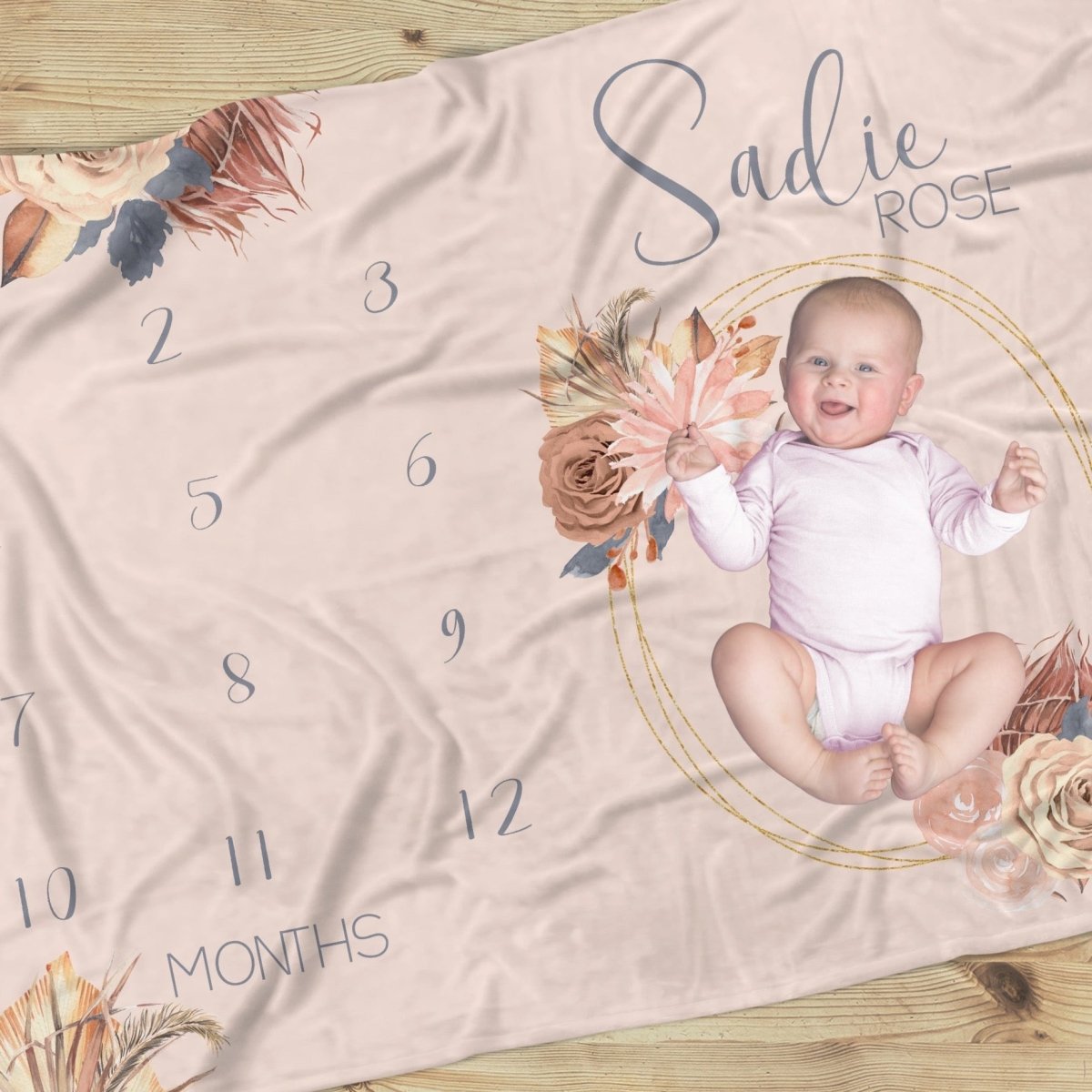 Soft Boho Floral Milestone Minky Blanket - gender_girl, text, Theme_Boho