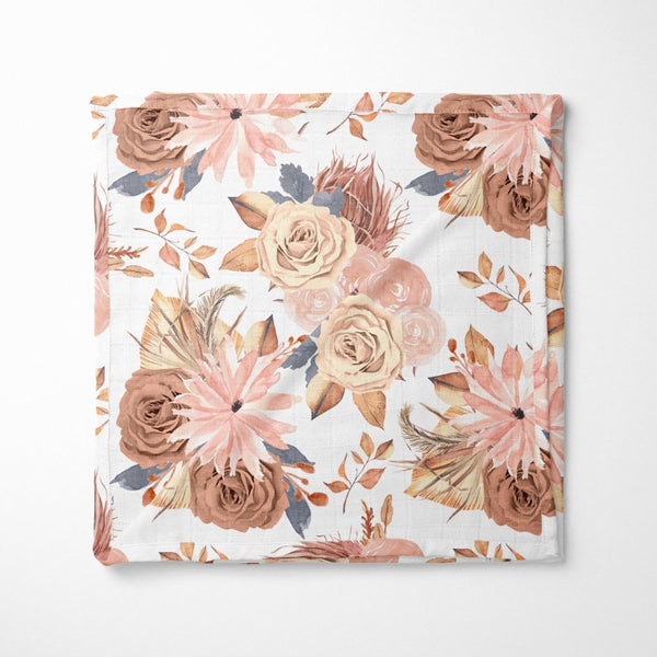 Soft Boho Floral Muslin Blanket - gender_girl, Theme_Boho, Theme_Floral