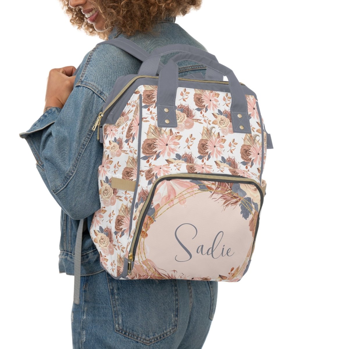 Soft Boho Floral Personalized Backpack Diaper Bag - gender_girl, text, Theme_Boho