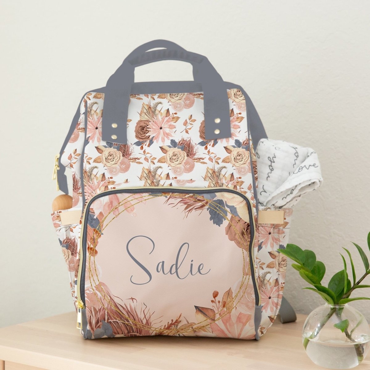 Soft Boho Floral Personalized Backpack Diaper Bag - gender_girl, text, Theme_Boho