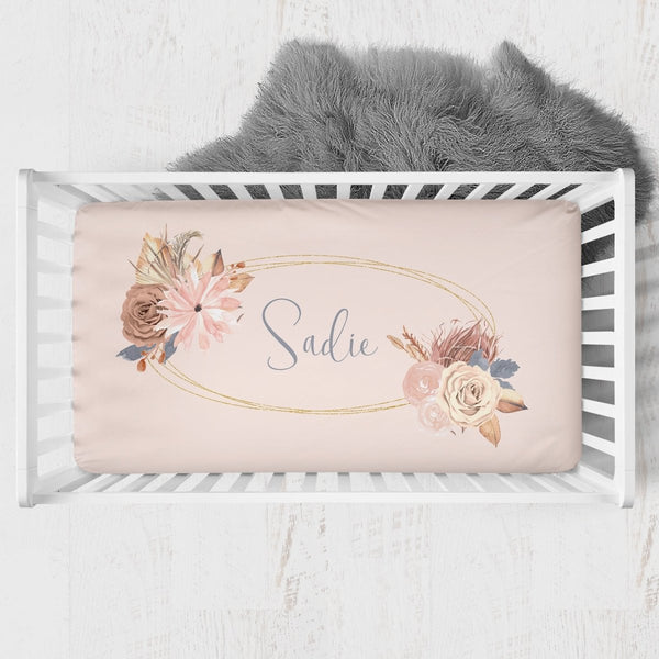 Soft Boho Floral Personalized Crib Sheet - gender_girl, Personalized_Yes, text