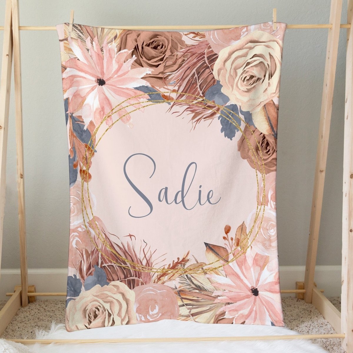 Soft Boho Floral Personalized Minky Blanket - gender_girl, Personalized_Yes, text