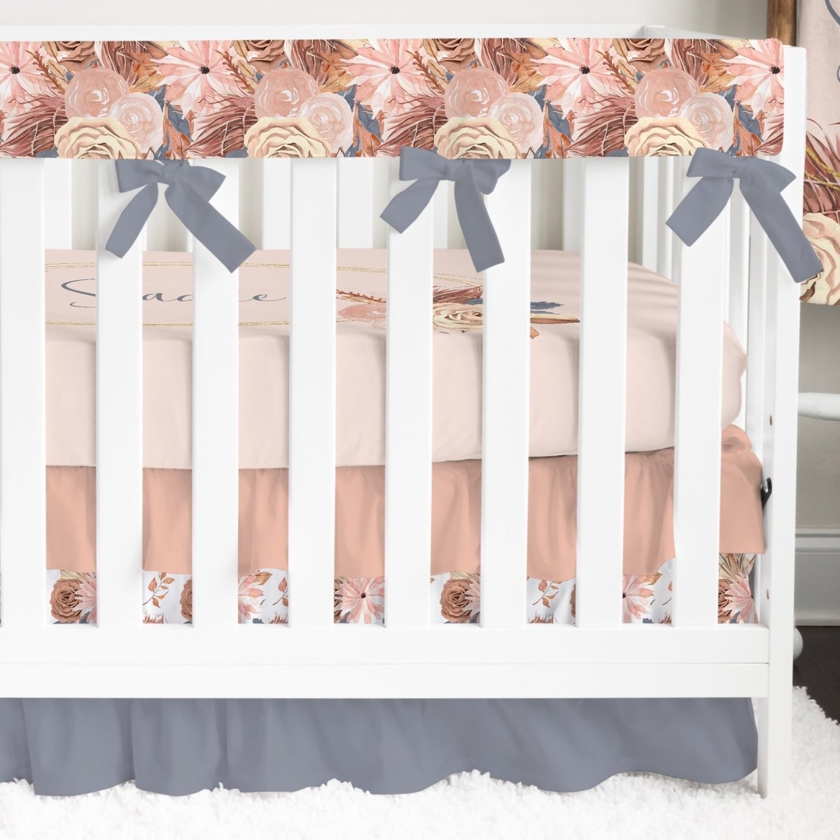 Soft Boho Floral Ruffled Crib Bedding - gender_girl, text, Theme_Boho