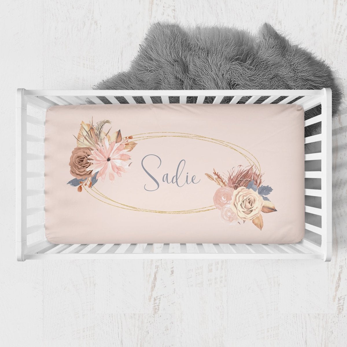 Soft Boho Floral Ruffled Crib Bedding - gender_girl, text, Theme_Boho