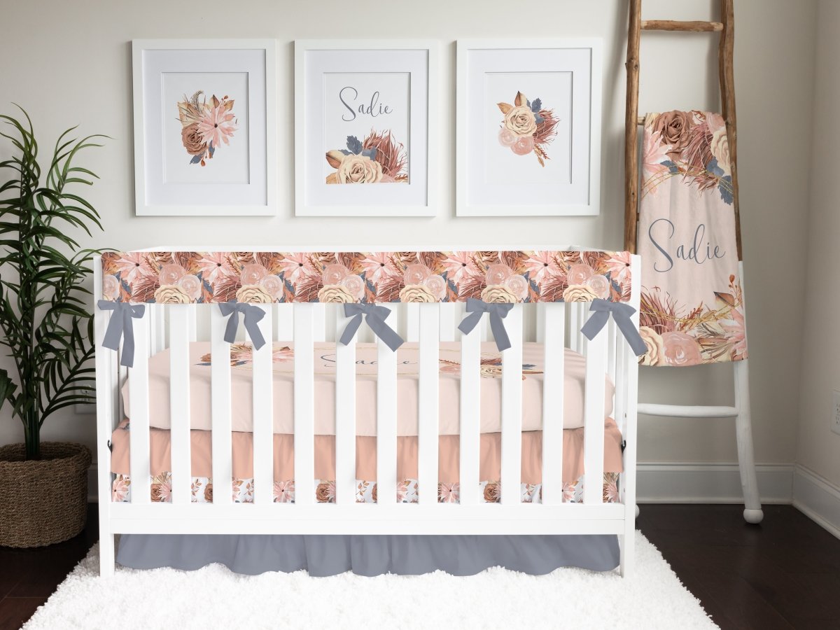 Soft Boho Floral Ruffled Crib Bedding - gender_girl, text, Theme_Boho