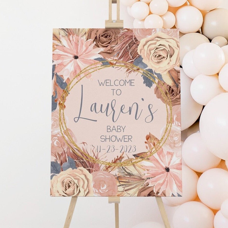 Soft Boho Large Floral Baby Shower Welcome Sign - gender_girl, Soft Boho Floral, text