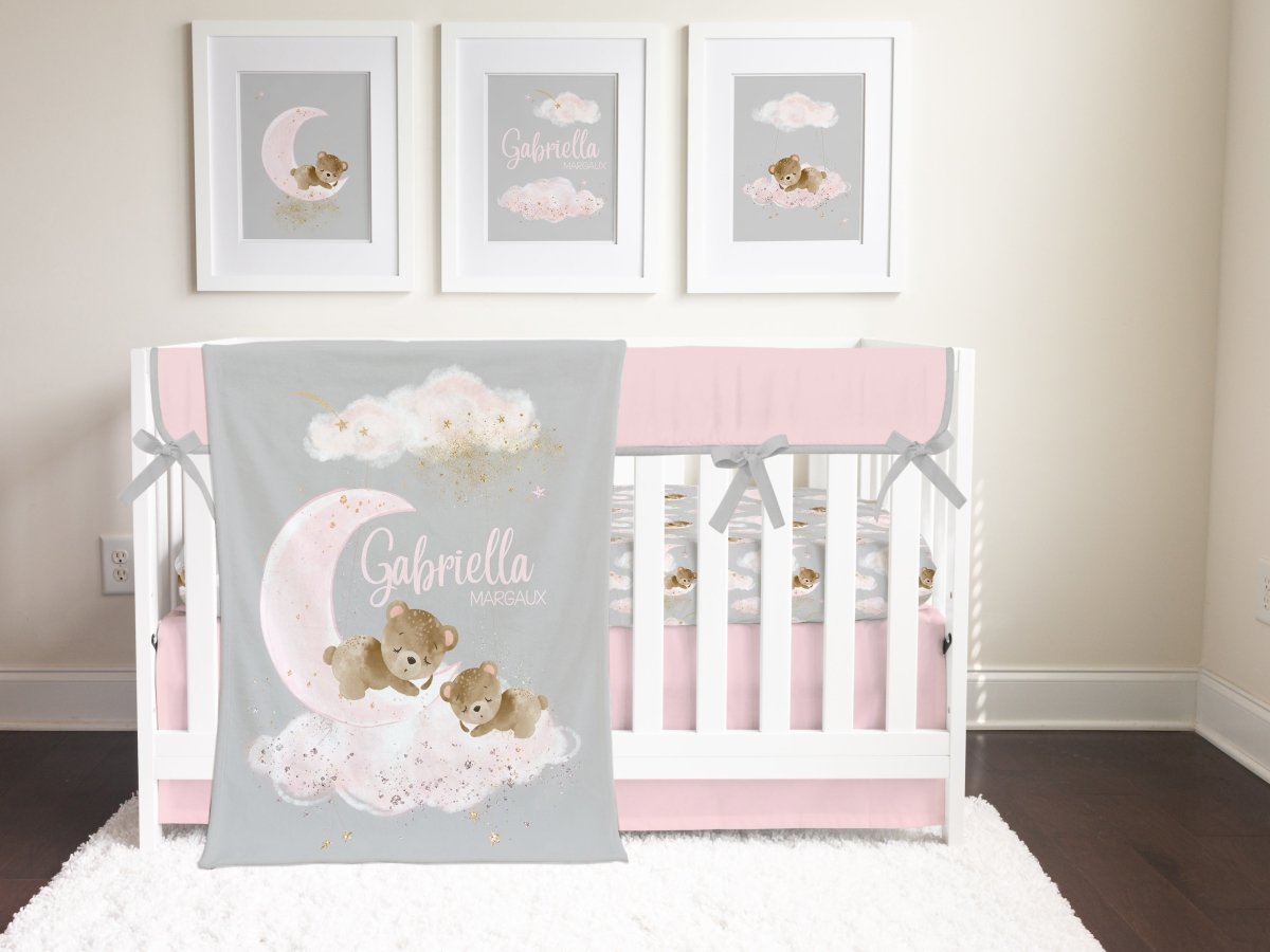 Solid Pink & Gray Crib Rail Guards - gender_girl, Pink Teddy Bear, Theme_Solid