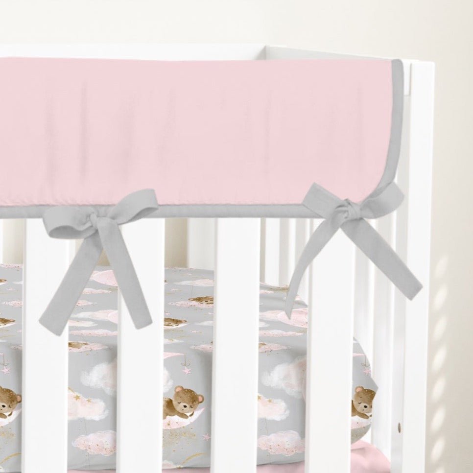 Solid Pink & Gray Crib Rail Guards - gender_girl, Pink Teddy Bear, Theme_Solid