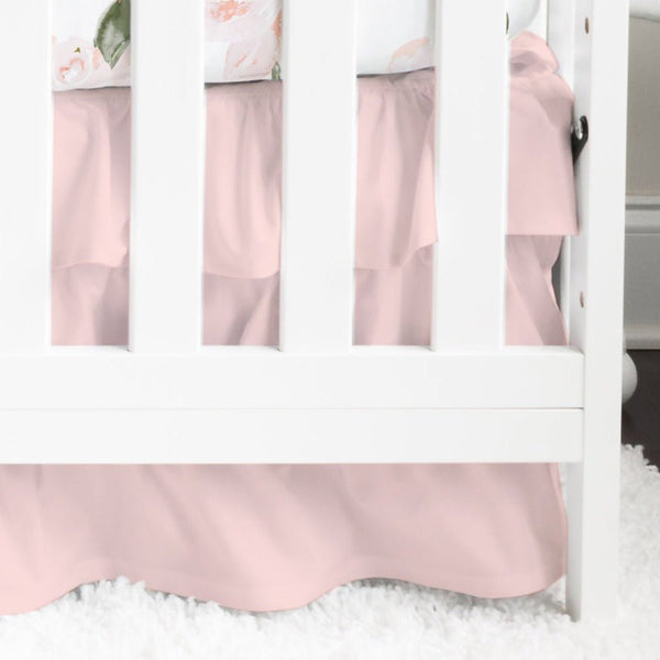 Solid Pink Ruffled Crib Skirt - gender_girl, Theme_Floral, Theme_Solid