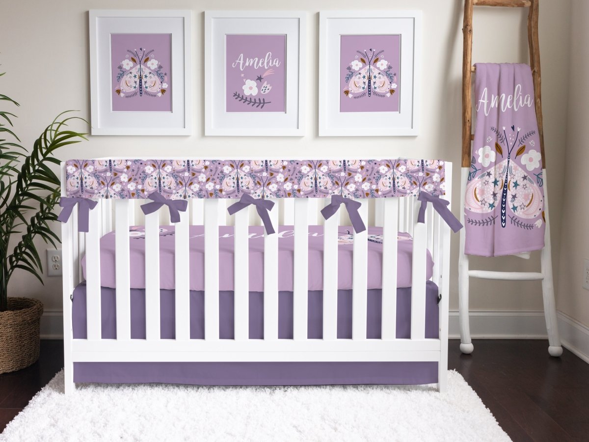 Solid Purple Butterfly Crib Bedding - gender_girl, Purple Butterfly, text