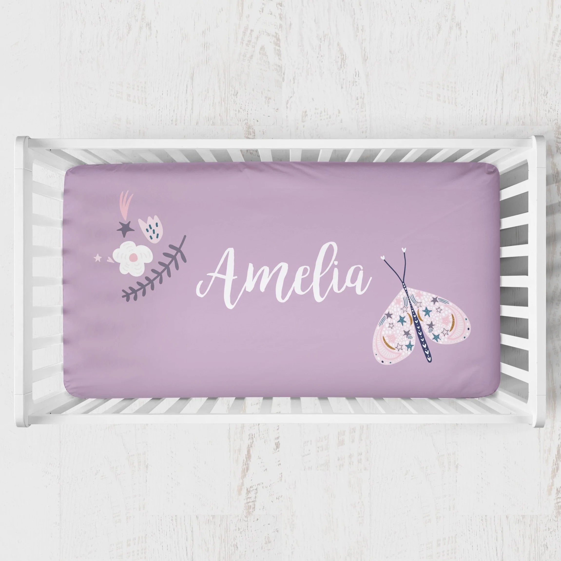 Solid Purple Butterfly Crib Bedding - gender_girl, Purple Butterfly, text