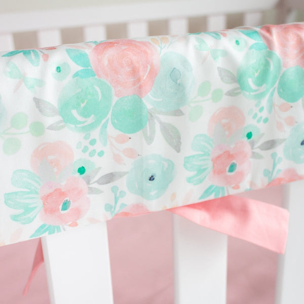 Spring Mint Floral Crib Rail Guards - gender_girl, Spring Mint Floral, Theme_Floral