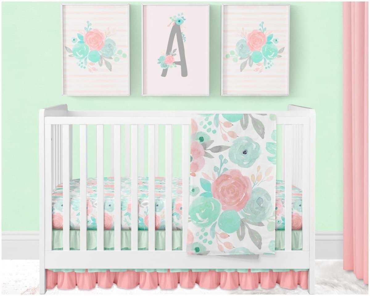 Spring Mint Floral Crib Sheet - gender_girl, Theme_Floral,