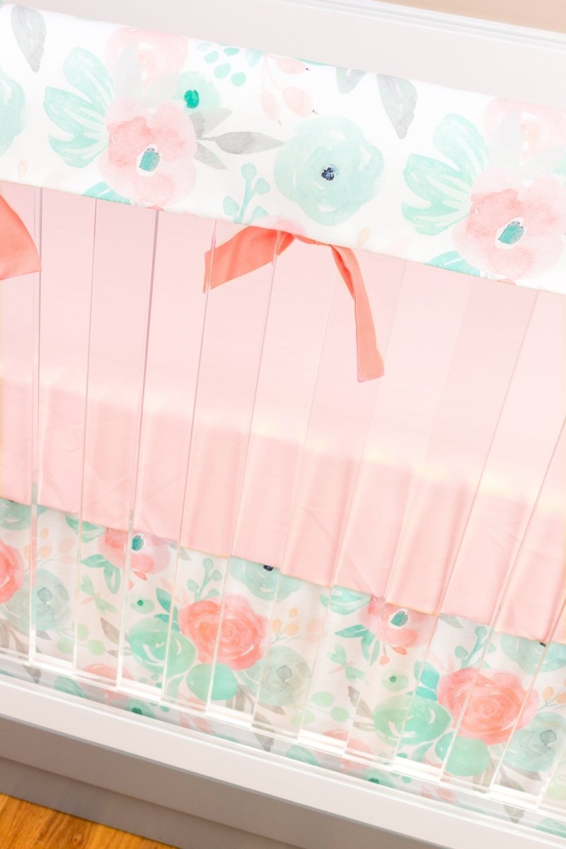 Spring Mint Floral Crib Skirt - gender_girl, Spring Mint Floral, Theme_Floral