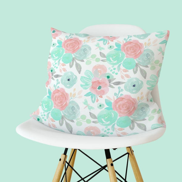 Spring Mint Floral Nursery Pillow - gender_girl, Spring Mint Floral, Theme_Floral