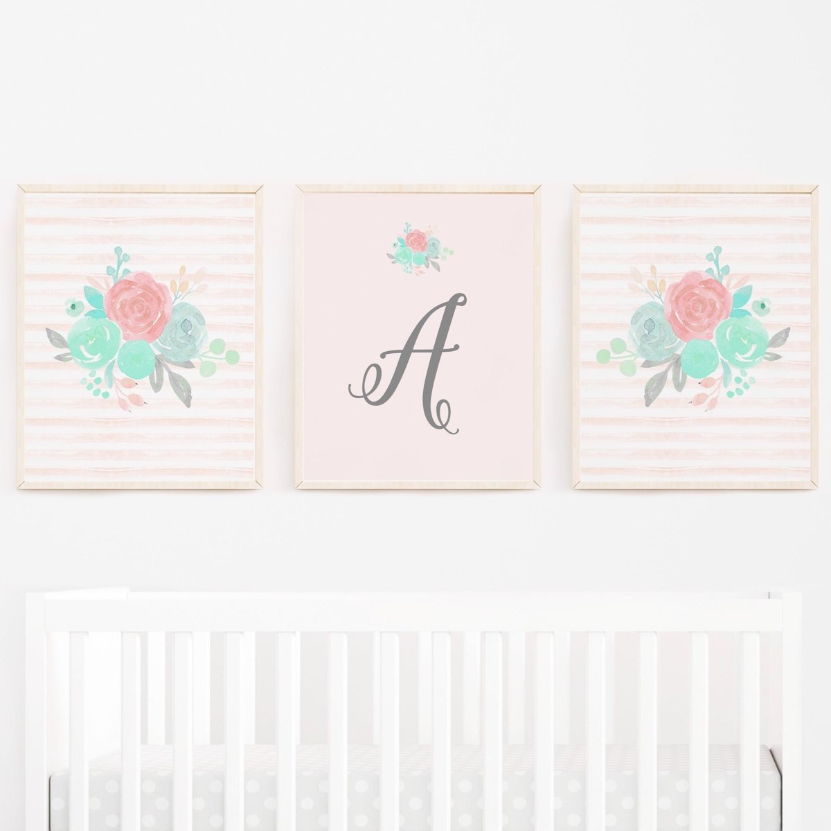 Spring Mint Personalized Nursery Art - gender_girl, Spring Mint Floral, text