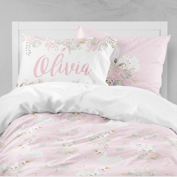 Swan Lake Floral Kids Bedding Set (Comforter or Duvet Cover) - gender_girl, Swan Lake, text