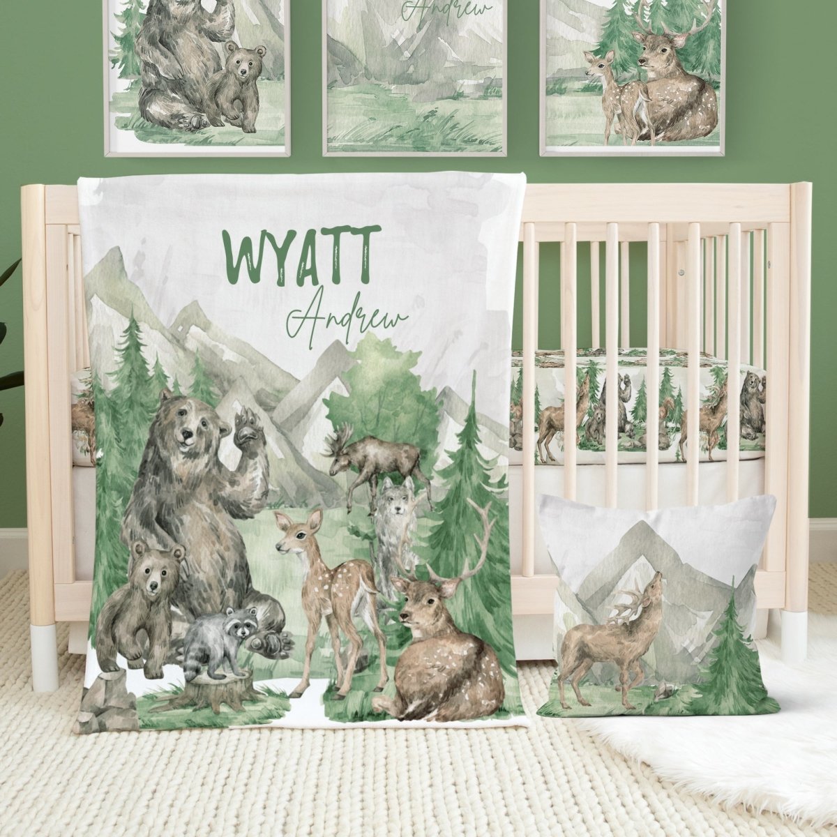 Sweet Forest Friends Personalized Crib Sheet - gender_boy, Personalized_Yes, text