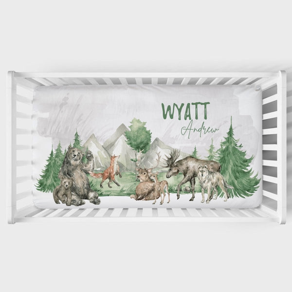 Sweet Forest Friends Personalized Crib Sheet - gender_boy, Personalized_Yes, text