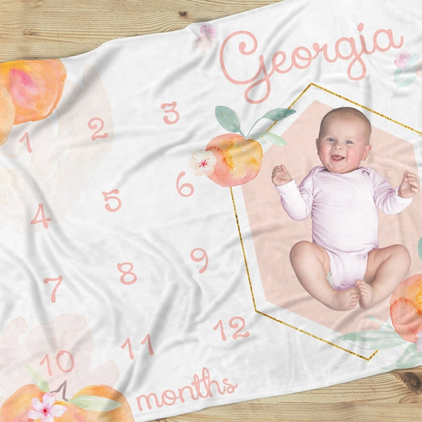 Sweet Georgia Peach Milestone Minky Blanket - gender_girl, Sweet Georgia Peach, text