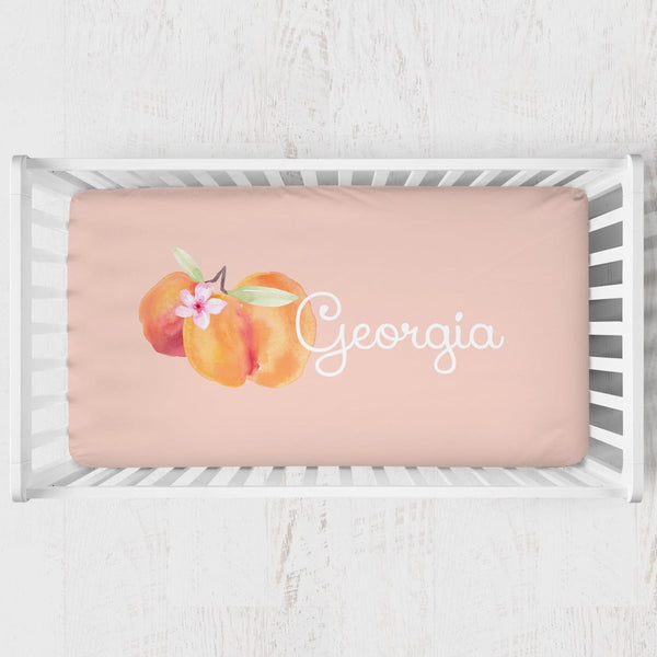 Sweet Georgia Peach Personalized Crib Sheet - gender_girl, Personalized_Yes, text