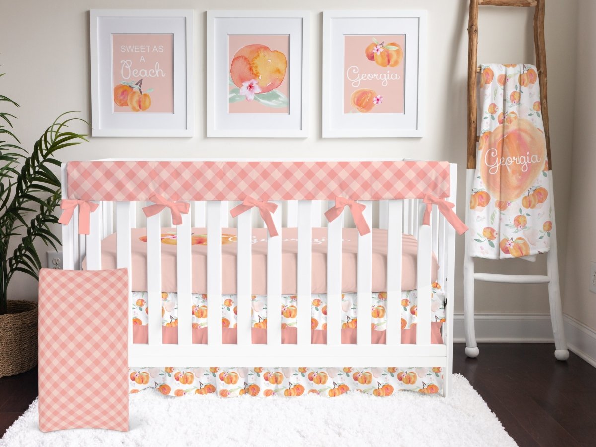 Sweet Georgia Peach Plaid Crib Rail Guards - gender_girl, Sweet Georgia Peach, Theme_Floral