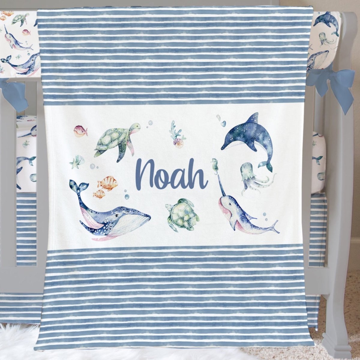 Sweet Sea Creatures Personalized Minky Blanket - gender_boy, Personalized_Yes, Sweet Sea Creatures