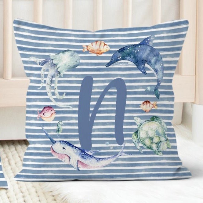 Sweet Sea Creatures Personalized Throw Pillow - gender_boy, Sweet Sea Creatures, text