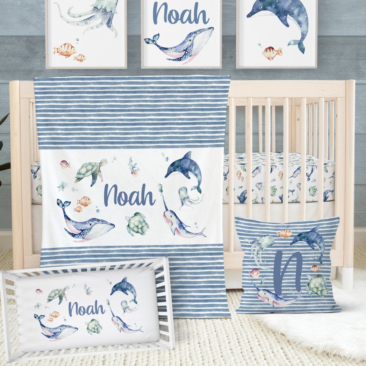 Sweet Sea Creatures Personalized Nursery Art - gender_boy, Sweet Sea Creatures, text