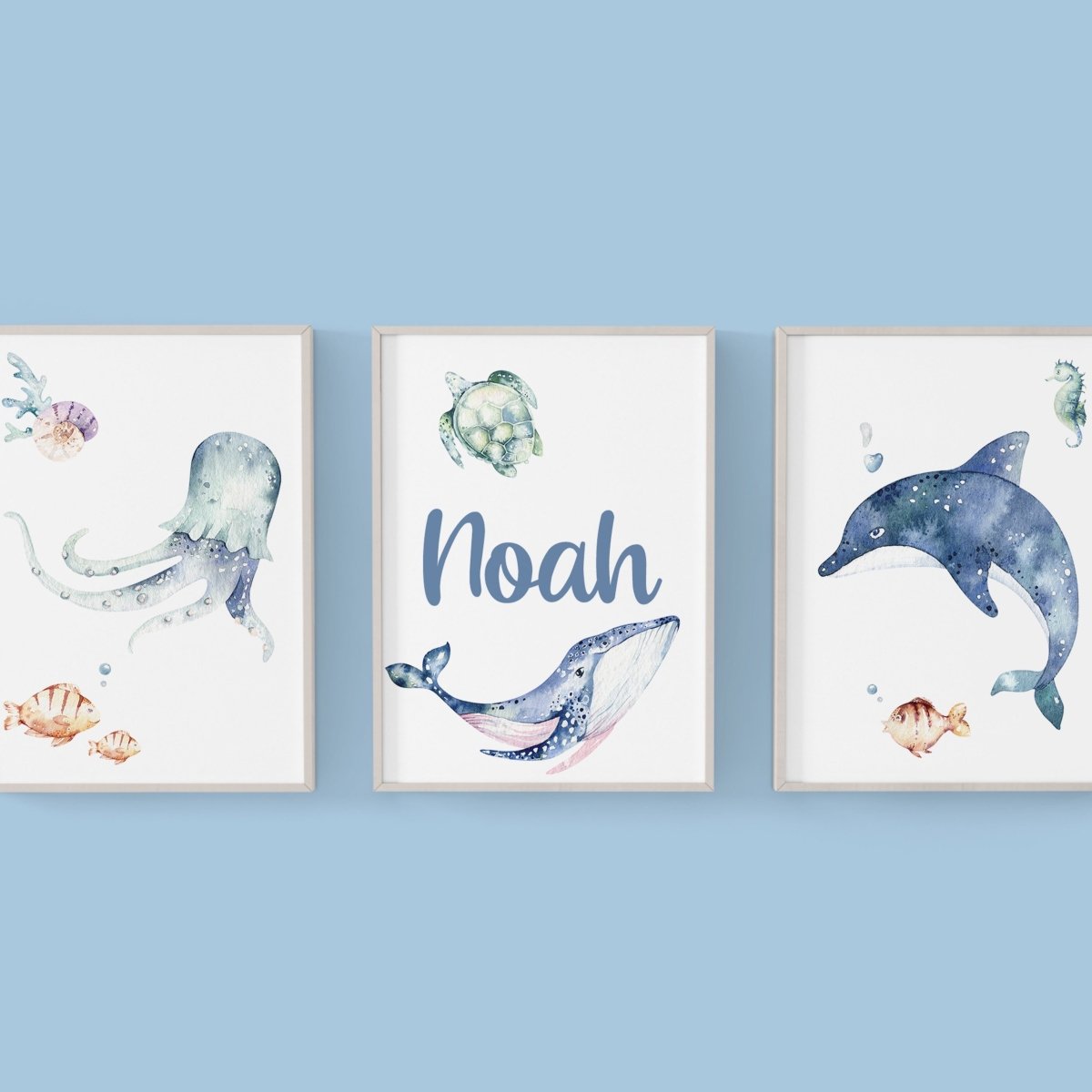 Sweet Sea Creatures Personalized Nursery Art - gender_boy, Sweet Sea Creatures, text